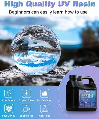 YOBTOP 1000g UV Resin, Upgraded UV Resin Kit with Fast Curing Crystal Clear High Gloss Odourless Low Viscosity Hard Type UV Epoxy Resin for DIY Jewelry Making Casting and Coating Craft in Kuwait