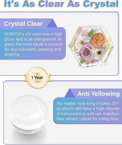 YOBTOP 1000g UV Resin, Upgraded UV Resin Kit with Fast Curing Crystal Clear High Gloss Odourless Low Viscosity Hard Type UV Epoxy Resin for DIY Jewelry Making Casting and Coating Craft in Kuwait