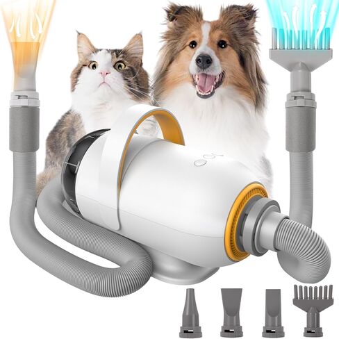 omzer Dog Dryer Pet Blower - 5.2HP/3200W High Velocity Professional Pet Blow Dryer for Large Dogs - Smart Adjustable Temperature Pet Hair Grooming Dryer with 4 Nozzles in Kuwait