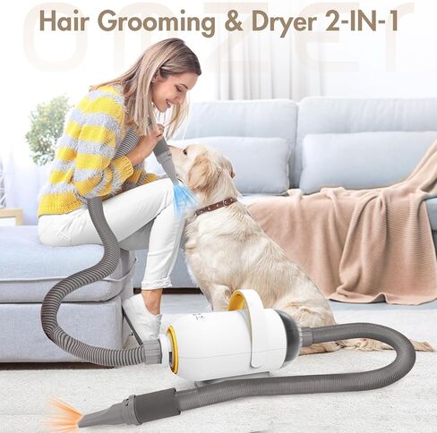 omzer Dog Dryer Pet Blower - 5.2HP/3200W High Velocity Professional Pet Blow Dryer for Large Dogs - Smart Adjustable Temperature Pet Hair Grooming Dryer with 4 Nozzles in Kuwait