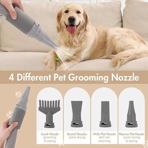 omzer Dog Dryer Pet Blower - 5.2HP/3200W High Velocity Professional Pet Blow Dryer for Large Dogs - Smart Adjustable Temperature Pet Hair Grooming Dryer with 4 Nozzles in Kuwait