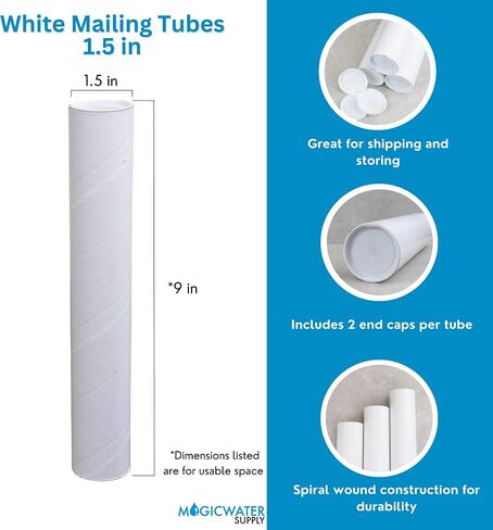 أنبوب بريد MagicWater Supply - 1.5 بوصة × 9 بوصة - أبيض - 6 عبوات - لشحن وتخزين الملصقات والفنون والحرف اليدوية والمستندات in Saudi Arabia