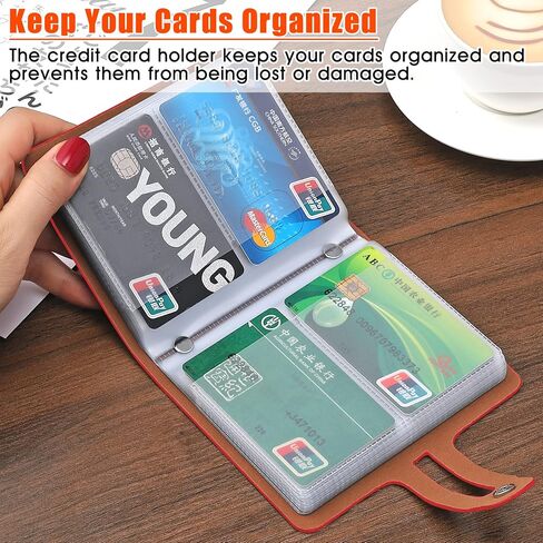 حامل بطاقات الائتمان RFID، منظم بطاقات العمل الجلدية وبطاقات الائتمان مع رخصة القيادة، واقي بطاقة الائتمان مع 60 فتحة للبطاقات لحماية بطاقات متعددة من الضياع أو التلف (أحمر) in Kuwait