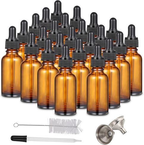 Fashionwu Dropper Bottle 1 oz, 24 Pieces Eye Dropper Bottle, 30ml Amber Glass Bottle for Essential Oils, Liquids, Essential Oil Dropper Bottle with 3pcs Stainless Steel Funnels, Long Glass Dropper in Saudi Arabia