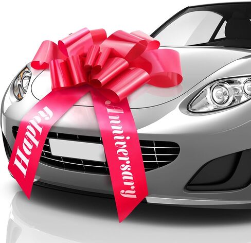 Zoe Deco Happy Anniversary Car Bow (Red, 30 inch), Giant Gift Bow Pre-Printed with Happy Anniversary, Big Bow for Car, Anniversary Bow, Huge Car Bow, Bow for Gifts, Bow for Cars, Gift Wrapping in Kuwait