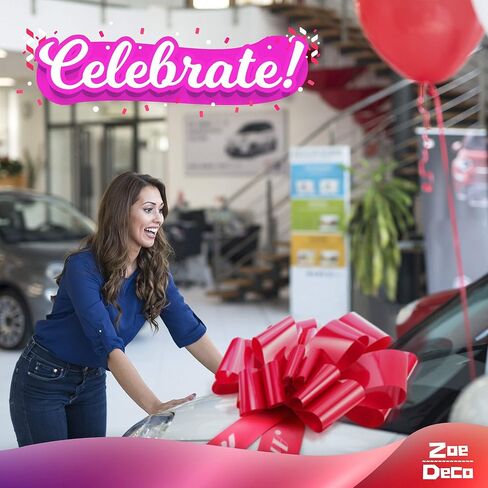 Zoe Deco Happy Anniversary Car Bow (Red, 30 inch), Giant Gift Bow Pre-Printed with Happy Anniversary, Big Bow for Car, Anniversary Bow, Huge Car Bow, Bow for Gifts, Bow for Cars, Gift Wrapping in Kuwait