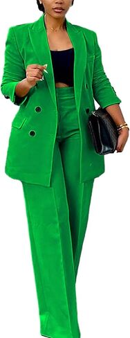 Women's Business Casual Suits 2 Piece Dressy Blazer and Loose Straight Leg Pants Set in Saudi Arabia