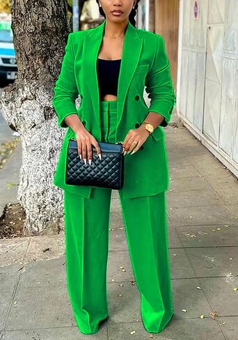 Women's Business Casual Suits 2 Piece Dressy Blazer and Loose Straight Leg Pants Set in Saudi Arabia