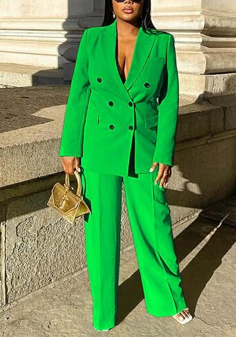 Women's Business Casual Suits 2 Piece Dressy Blazer and Loose Straight Leg Pants Set in Saudi Arabia