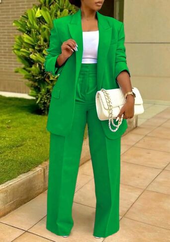 Women's Business Casual Suits 2 Piece Dressy Blazer and Loose Straight Leg Pants Set in Saudi Arabia