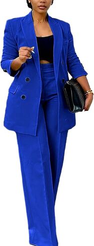 Women's Business Casual Suits 2 Piece Dressy Blazer and Loose Straight Leg Pants Set in Saudi Arabia