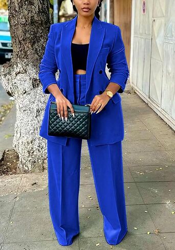 Women's Business Casual Suits 2 Piece Dressy Blazer and Loose Straight Leg Pants Set in Saudi Arabia