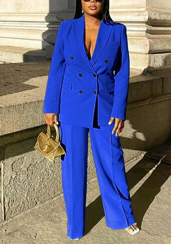 Women's Business Casual Suits 2 Piece Dressy Blazer and Loose Straight Leg Pants Set in Saudi Arabia