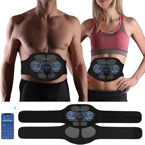 DOMAS Wireless Ab Belt Abdominal Muscle Toner- APP Controlled Bluetooth Abs Stimulator with 12 Modes 25 Intensity Levels EMS Muscle Toning Belt for Women And Man Workout at Home,Gym,Office Black in Kuwait