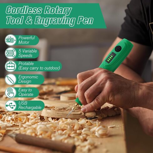 KKUYT 2 في 1 أداة دوارة كهربائية وقلم نقش، مجموعة أدوات دوارة لاسلكية ذات 5 سرعات متغيرة مع 136 ملحقًا، أدوات نحت آلة نقش الطاقة للحرف اليدوية والإبداعات اليدوية in Kuwait