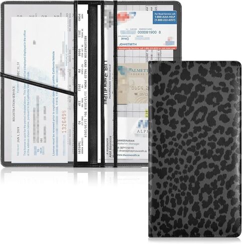 Bolaz Car Registration and Insurance Holder-Dark Gray Leopard Cheetah Print Leather Auto Registration and Insurance Card Holder-Vehicle Glove Box Organizer for Driver's License(228vb5d) in Saudi Arabia