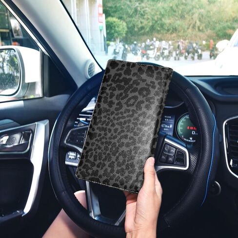 Bolaz Car Registration and Insurance Holder-Dark Gray Leopard Cheetah Print Leather Auto Registration and Insurance Card Holder-Vehicle Glove Box Organizer for Driver's License(228vb5d) in Saudi Arabia