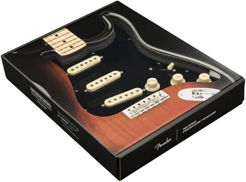 حزمة Fender Stratocaster PreWired Strat Pickguard Vintage Noiseless SSS باللون الأسود مع 12x من اختيارات جيتار Fender وقماش تلميع الصوت السائل - Pickguard Stratocaster المحملة in Saudi Arabia