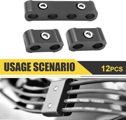 UGSHY 12 قطعة من أسلاك توصيل شرارة محرك السيارة، دعامة سلك إشعال خفيفة الوزن من سبيكة معدنية، مشبك سلك ثابت بأربعة فتحات، قطع غيار سيارات متعددة الوظائف، مناسبة لمعظم موديلات السيارات (أسود) in Kuwait