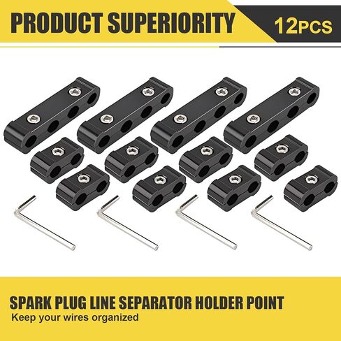 UGSHY 12 قطعة من أسلاك توصيل شرارة محرك السيارة، دعامة سلك إشعال خفيفة الوزن من سبيكة معدنية، مشبك سلك ثابت بأربعة فتحات، قطع غيار سيارات متعددة الوظائف، مناسبة لمعظم موديلات السيارات (أسود) in Kuwait