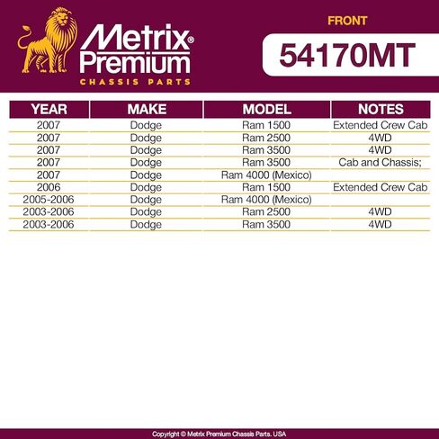 صنع في أوروبا - قضيب المسار الأمامي الفاخر من Metrix DS300012 يناسب 2006-2007 دودج رام 1500 4WD، 2003-2007 دودج رام 2500 4WD، 2003-2007 دودج رام 3500 4WD in Kuwait