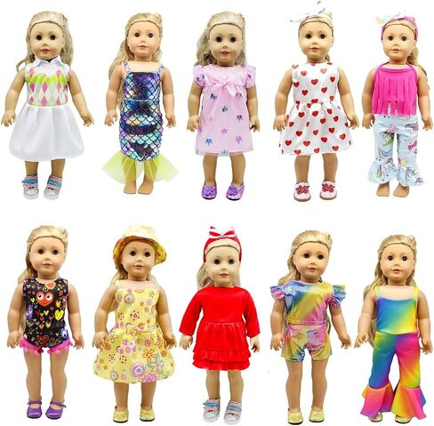 10 Sets 16-18 Inch Baby Doll Clothes,Casual Clothes Pajamas Accessories Include Hair Clips Fits 43cm New Born Baby Doll-Best Gift.(16 Inch-10set) in Saudi Arabia