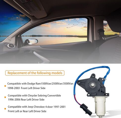 محرك نافذة كهربائي HXHAUTO 2 دبابيس متوافق مع دودج رام 1500 فان 2500 فان 3500 فان أمامي يسار وكرايسلر سيبرينغ خلفي يسار قابل للتحويل وجيب شيروكي 4 باب أمامي يسار أو خلفي يسار 742-352 in Kuwait