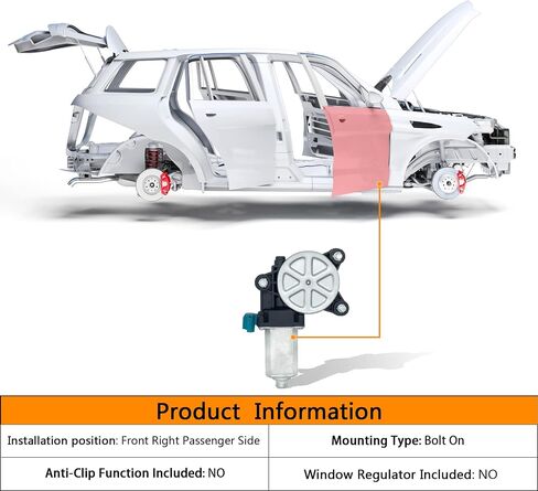 محرك نافذة الطاقة HXHAUTO من جانب الركاب الأيمن الأمامي 2 دبابيس متوافق مع Hyundai Tiburon 2003-2008، استبدل 824602C000 742-719 82-4514 in Kuwait