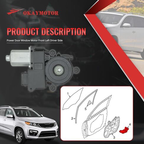 OKAY MOTOR قوة نافذة الباب المحرك الأمامي الأيسر جانب السائق لـ 2011-2013 Kia Sorento 2.4L 3.5L 82450-2P010 in Saudi Arabia