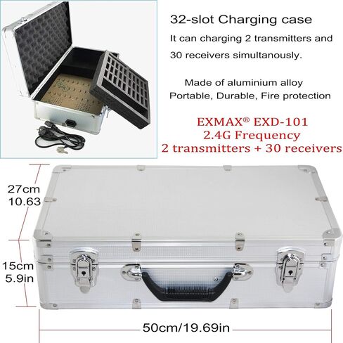 EXMAX EXD-101 2.4GHz Wireless Tour Guide Voice Transmission System for Exhibition Summit Interpretation Bus Tour City Sightseeing Live Explanation - 2 Transmitters 30 Receivers & 32-slot Charging Case in Saudi Arabia