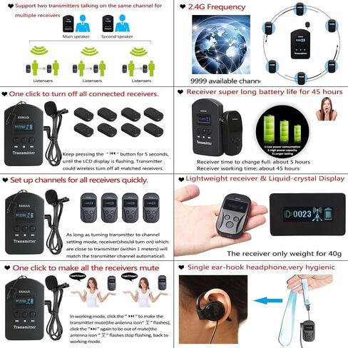 EXMAX EXD-101 2.4GHz Wireless Tour Guide Voice Transmission System for Exhibition Summit Interpretation Bus Tour City Sightseeing Live Explanation - 2 Transmitters 30 Receivers & 32-slot Charging Case in Saudi Arabia
