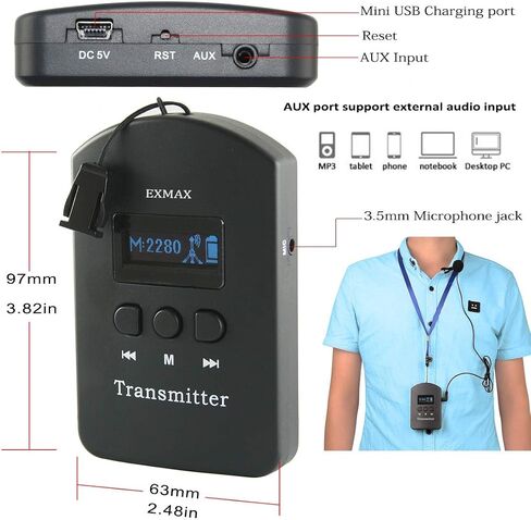 EXMAX EXD-101 2.4GHz Wireless Tour Guide Voice Transmission System for Exhibition Summit Interpretation Bus Tour City Sightseeing Live Explanation - 2 Transmitters 30 Receivers & 32-slot Charging Case in Saudi Arabia
