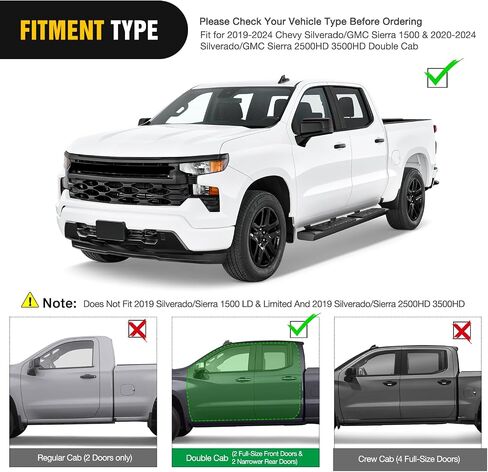 Nilight Running Boards for 2019-2024 Chevy Silverado/GMC Sierra 1500 Double Cab 2020-2024 Silverado/GMC Sierra 2500HD 3500HD 6 Inch Aluminum Bolt-on Powder Coated Side Step Nerf Bars, 2 Years Warranty in Kuwait