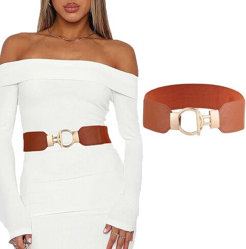 Auwoyss Women Leather Belt Stretch Wide Belt Dresses Belt Elastic Vintage Waist Belt Buckle for Women and Girls in Saudi Arabia