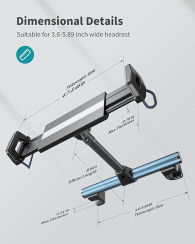 حامل الكمبيوتر اللوحي APPS2Car لمسند رأس السيارة، حامل iPad للمقعد الخلفي للسيارة، ذراع معقوفة قابل للتعديل ودوران 360 درجة مناسب لجهاز iPad Pro Air Mini/Samsung Tabs/Kindles أو الأجهزة الأخرى مقاس 4.7-12.9 بوصة in Kuwait