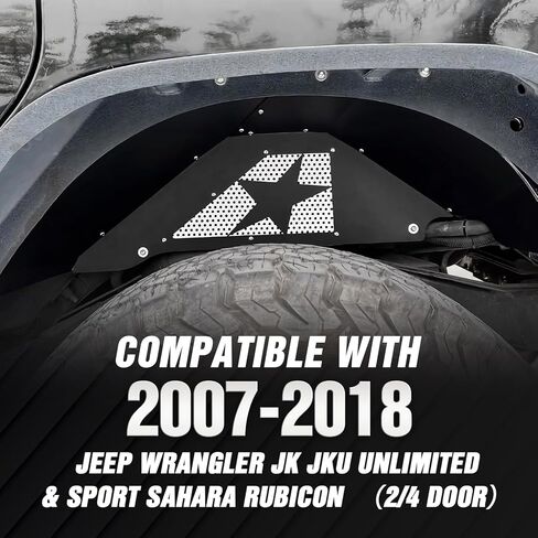 YZONA Rear Inner Fender Liners Compatible with 2007-2018 Jeep Wrangler JK & JKU Unlimited Sport Sahara Rubicon, Steel Wheel Well Cover Bolt-on Style Mud Guards Fenders Flares (2/4 Doors) in Saudi Arabia