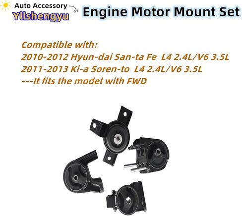 مجموعة حامل ناقل الحركة 4 قطع من Yllshengyu متوافقة مع Santa Fe 2010-2012 تناسب Sorento 2011-2013 L4 2.4L 3.5L FWD بديلة لـ 218302P000 218302P400 218302P500 218302P60 in Kuwait