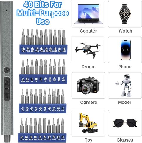 Mini Electric Screwdriver, VIPITH 50 in 1 Precision Screwdriver Cordless Screwdriver Kit with 40 Magnetic Bits, Power Screwdriver Set Repair Tool for Phone Camera Laptop Watch Computer in Kuwait