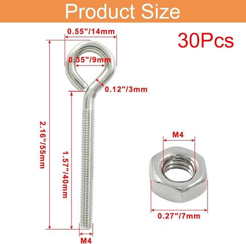 Litoexpe M5x40mm Eye Bolts Kit, 30pcs Carbon Steel Eye Hooks with Shoulder Lifting Rings, Threaded Eyebolts with Hex Nuts in Saudi Arabia
