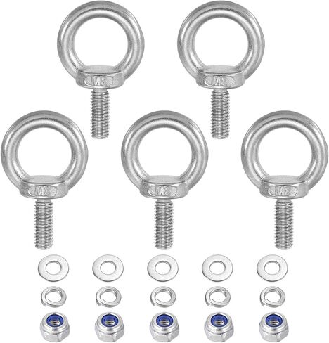 PATIKIL M6 x 30mm Lifting Shoulder Eye Bolt, 5Pcs 304 Stainless Steel Lifting Ring Threaded Eyebolt with Nuts Washers for Hanging Hammocks Articles in Saudi Arabia