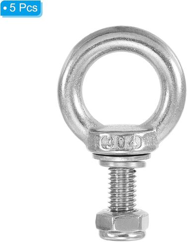PATIKIL M6 x 30mm Lifting Shoulder Eye Bolt, 5Pcs 304 Stainless Steel Lifting Ring Threaded Eyebolt with Nuts Washers for Hanging Hammocks Articles in Saudi Arabia