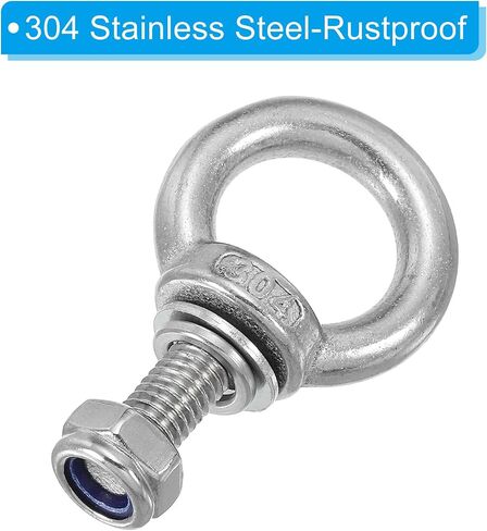 PATIKIL M6 x 30mm Lifting Shoulder Eye Bolt, 5Pcs 304 Stainless Steel Lifting Ring Threaded Eyebolt with Nuts Washers for Hanging Hammocks Articles in Saudi Arabia