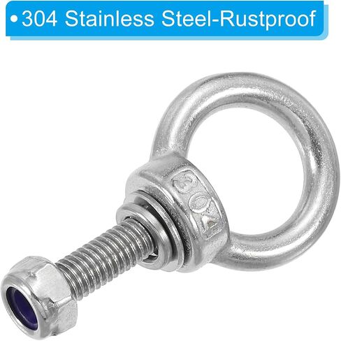 PATIKIL M6 x 30mm Lifting Shoulder Eye Bolt, 5Pcs 304 Stainless Steel Lifting Ring Threaded Eyebolt with Nuts Washers for Hanging Hammocks Articles in Saudi Arabia