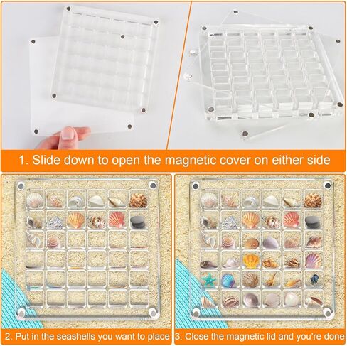 Generic Acrylic Magnetic Seashell Display Box, 36 Grids Clear Mini Seashell Storage Box Display Case Decorative Seashell Starfish Trinket, Small Craft Organizers Container for Bead, Nail, Jewelry in Kuwait