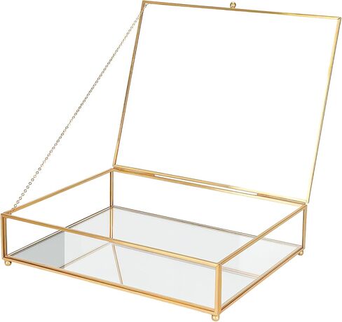 Large Glass Boxes for Display Handmade,Mirrored Bottom, Glass Jewelry Box with Lid, Glass Trinket Box Book Photo Box Keepsake Organizer,Glass Display Case for Vanity Decor Home Dresser, Black in Saudi Arabia