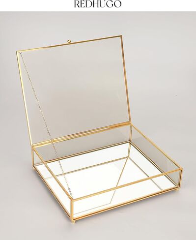Large Glass Boxes for Display Handmade,Mirrored Bottom, Glass Jewelry Box with Lid, Glass Trinket Box Book Photo Box Keepsake Organizer,Glass Display Case for Vanity Decor Home Dresser, Black in Saudi Arabia