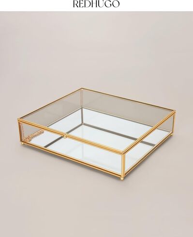 Large Glass Boxes for Display Handmade,Mirrored Bottom, Glass Jewelry Box with Lid, Glass Trinket Box Book Photo Box Keepsake Organizer,Glass Display Case for Vanity Decor Home Dresser, Black in Saudi Arabia