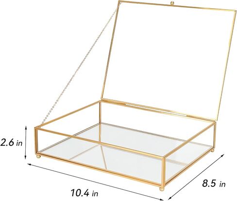 Large Glass Boxes for Display Handmade,Mirrored Bottom, Glass Jewelry Box with Lid, Glass Trinket Box Book Photo Box Keepsake Organizer,Glass Display Case for Vanity Decor Home Dresser, Black in Saudi Arabia