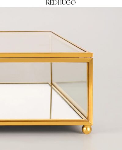 Large Glass Boxes for Display Handmade,Mirrored Bottom, Glass Jewelry Box with Lid, Glass Trinket Box Book Photo Box Keepsake Organizer,Glass Display Case for Vanity Decor Home Dresser, Black in Saudi Arabia