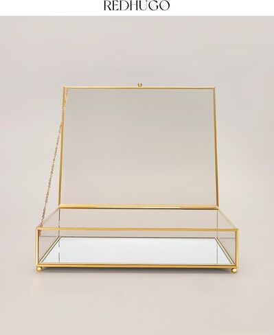 Large Glass Boxes for Display Handmade,Mirrored Bottom, Glass Jewelry Box with Lid, Glass Trinket Box Book Photo Box Keepsake Organizer,Glass Display Case for Vanity Decor Home Dresser, Black in Saudi Arabia